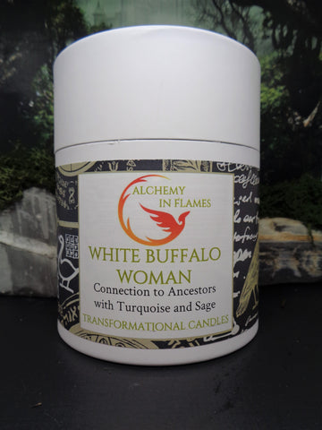 WHITE BUFFALO WOMAN MERCURY GLASS CANDLE