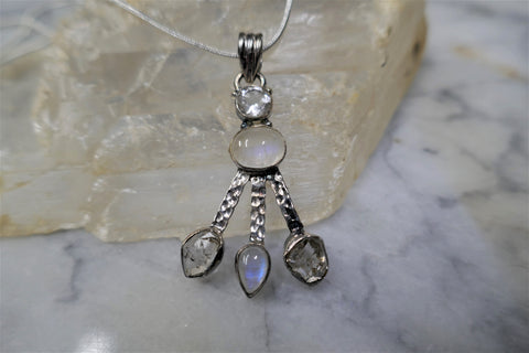 MOONSTONE, QUARTZ AND HERKIMER PENDANT