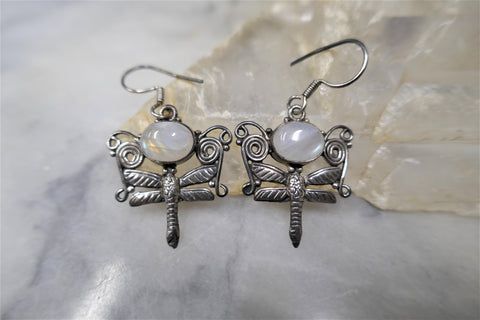 MOONSTONE DRAGONFLY HOOK EARRINGS