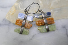 TRIPLE KYANITE AND PERIDOT PENDANT HOOK EARRINGS
