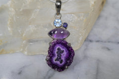 AMETHYST STALACTITE SLICE WITH AMETHYST AND BLUE TOPAZ