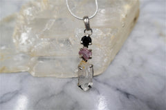 TOURMALINE JET AND QUARTZ PENDANT