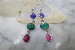 RUBY SAPPHIRE AND EMERALD DANGLE EARRINGS