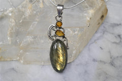 LABRADORITE (GOLDEN) AND CITRINE PENDANT