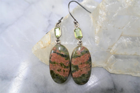 UNAKITE AND PERIDOT HOOK EARRINGS