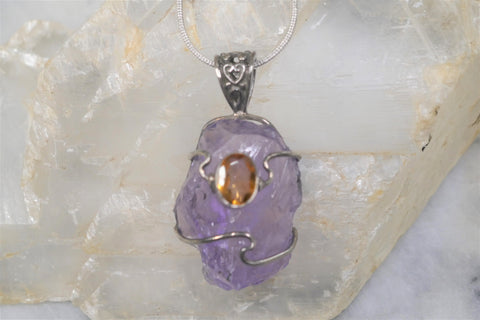 ROUGH AMETHYST AND CITRINE PENDANT