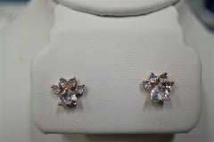 ROSE GOLD AND WHITE TOPAZ PAW PRINT POST EARRINGS