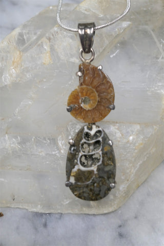 AMMONITE AND PYRITE SHELL PENDANT 1.75"