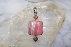 RHODOCROSITE PENDANT WITH LAB. CREATED FIRE OPALS