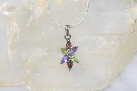 MULTI GEMSTONE FLOWER PENDANT