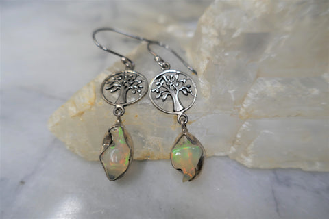 ETHIOPAN OPAL TREE OF LIFE HOOK EARRINGS